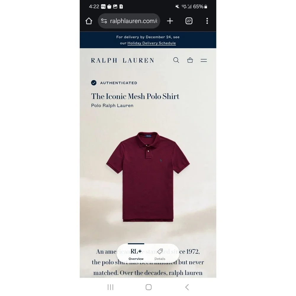 Polo Ralph Lauren Shirt Men 4XLT Iconic‎ Mesh Polo Cotton Red Wealth Luxury Pony